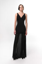 Black Maxi Dress with Pleats - Image 2