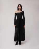 Black Off Shoulder Dress w/Pleats - Image 2